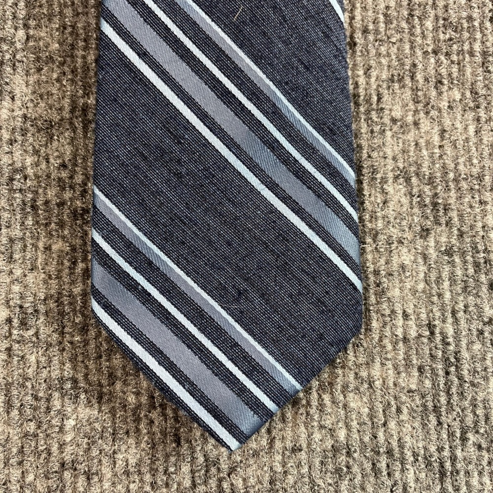 Trevira Mens Navy Blue Slate Striped Polyester Necktie Classic Formal Tie